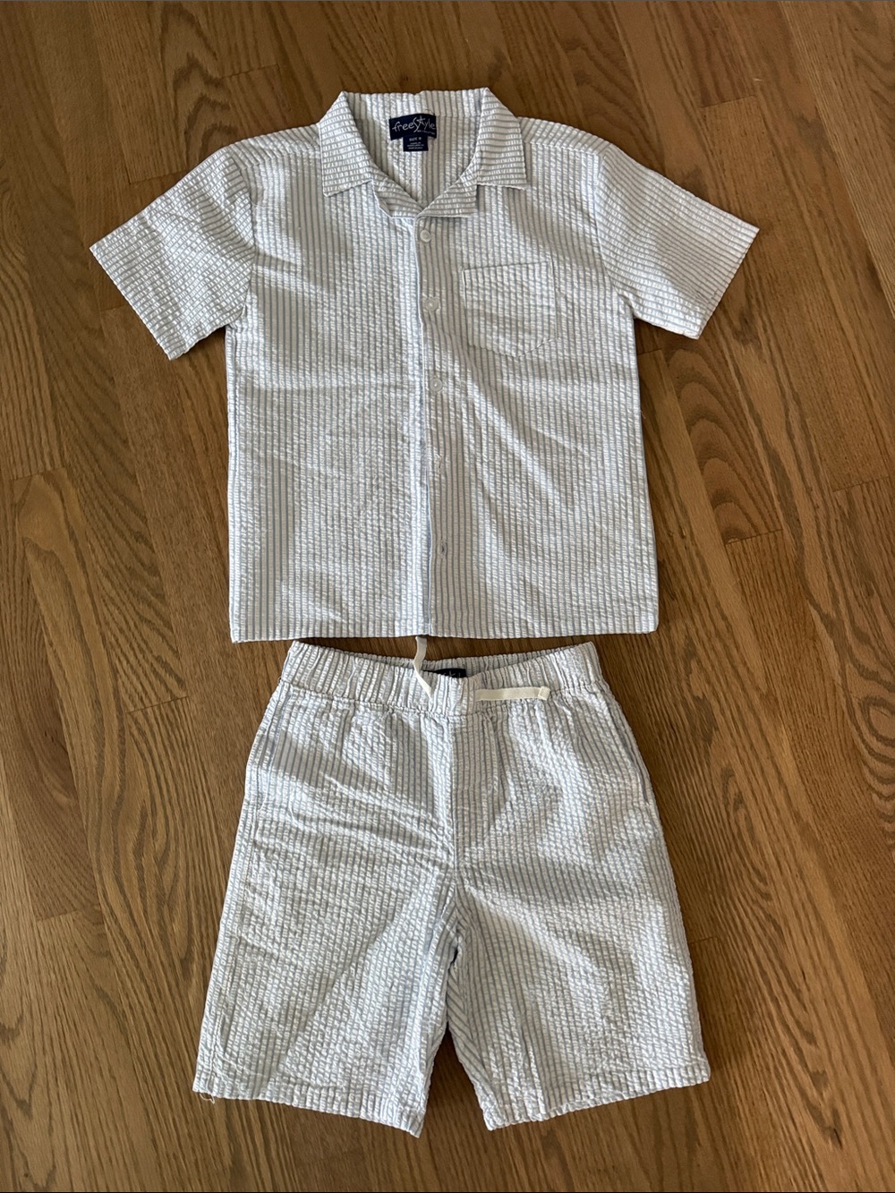 Boys Freestyle Revolution White Blue Textured Seersucker Short Matching Set